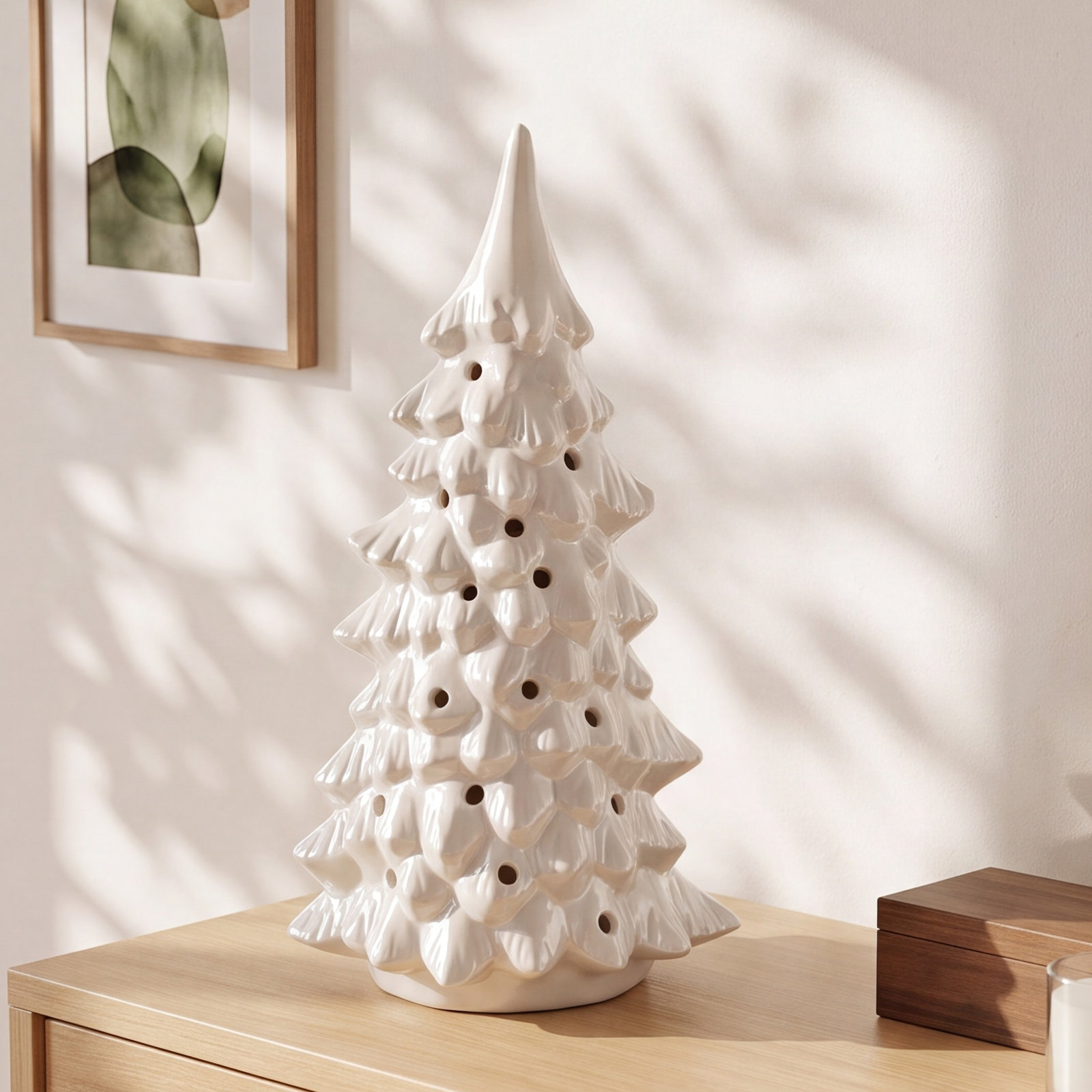Lighted Stoneware Tabletop Tree, 10.38" H x 5.88" W x 4.13" D