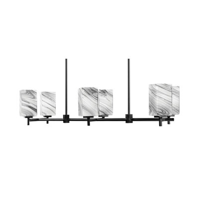 Franklin 6 Light Island Light, Matte Black Finish, 3.5" Square Onyx Swirl Glass