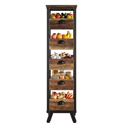 5-Tier Narrow Snack Stand Fruit Basket Wood Fruit And Vegetable Storage Bakers Racks