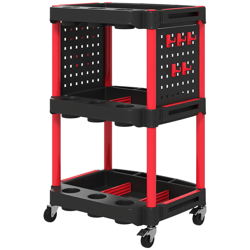 Grand chariot mobile pour outils à roulettes, trous de rangement spacieux, conception à roues verrouillables et mobiles pour garage