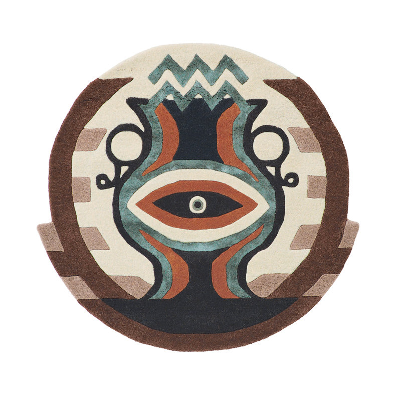 Area Rug in Brown/Teal/Orange/Beige, Round 3'3"