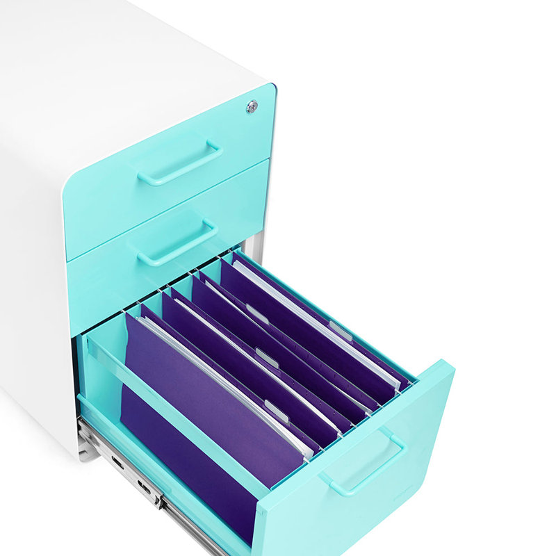  Poppin Stow File Cabinet 3 Draw, Blue