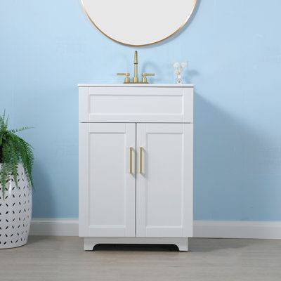 24'' White Single Freestanding Bathroom Vanity With  Ceramic Top