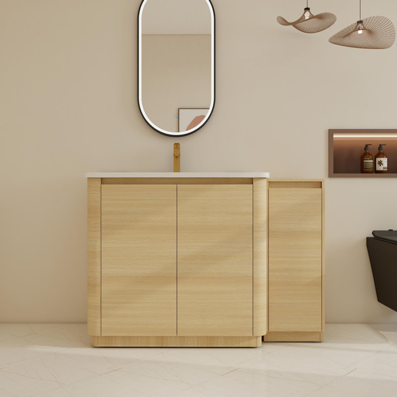 Ensemble de meuble-lavabo simple autoportant 48 po avec lavabo en céramique et tablettes réglables 48 po, 48", Beige