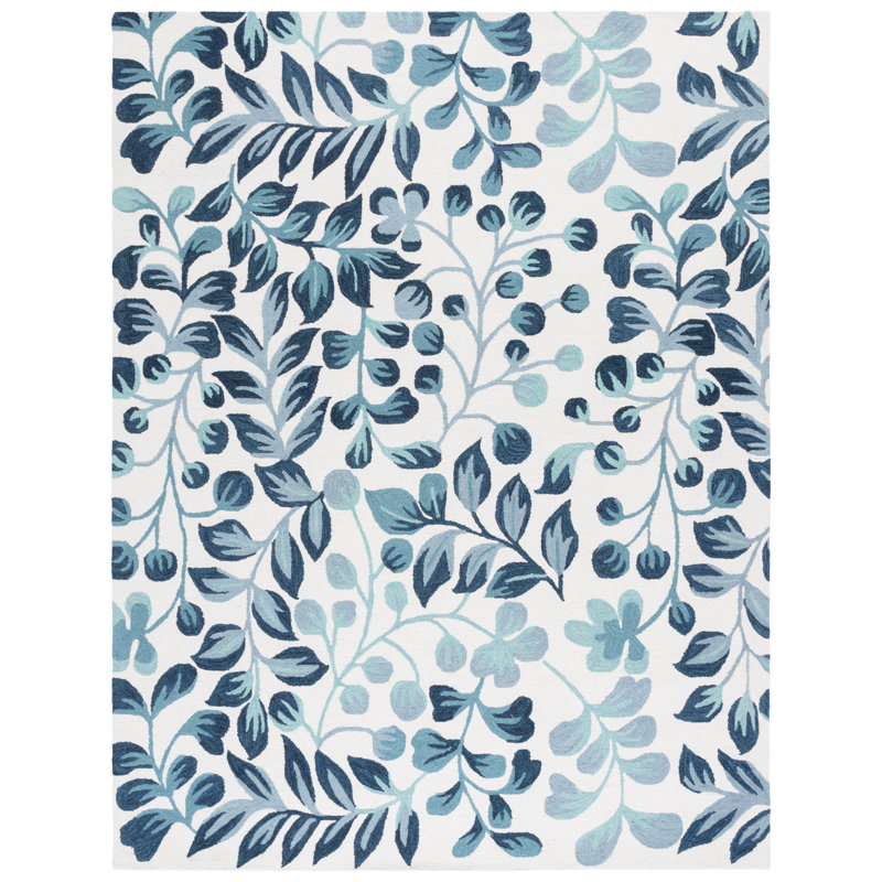 Jardin Tufted Wool Cotton Floral Rug in Ivory/Blue, Rectangle 8' x 10'