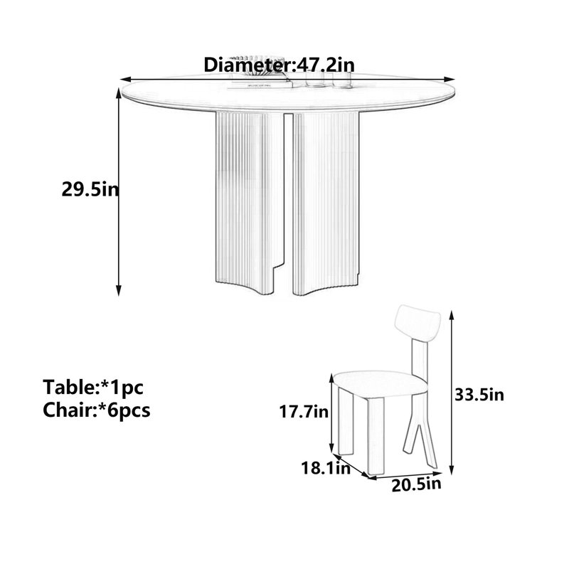 Table de salle à manger Nordic, H 29,5 po x l 47,2 po x P 47,2 po