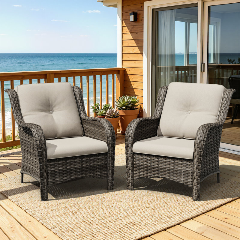 Ensemble de 2 chaises de patio en osier pour l'extérieur, Beige