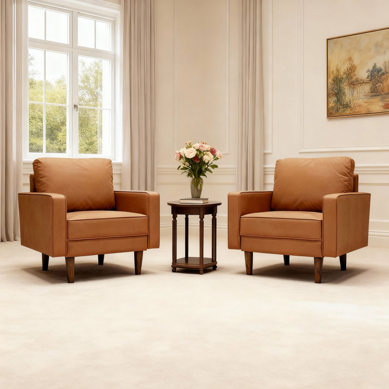Bridgeview 32" Square Arm Accent Chair, Sofa Chair, Brown Set of 2, Brown