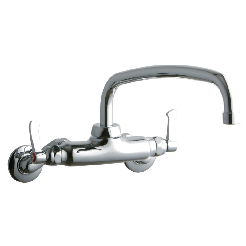 Foodservice 3-8" Adjustable Centers Wall Mount Faucet w/12" Arc Tube Spout 2" Lever Handles 2" Inlet Chrome