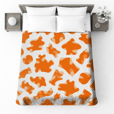 Orange Camouflage Pattern Quilted Bedspread All Sizes