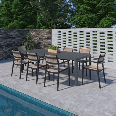 Amazonia Milky Extendable 9Pc Outdoor Patio Aluminum And Resin Dining Set