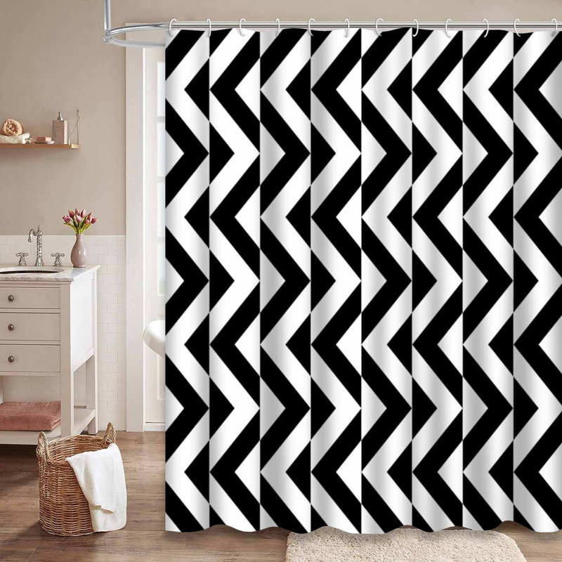 Rideau de douche sans soudure à motif géométrique abstrait blanc avec 12 crochets, L 72 po x l 84 po