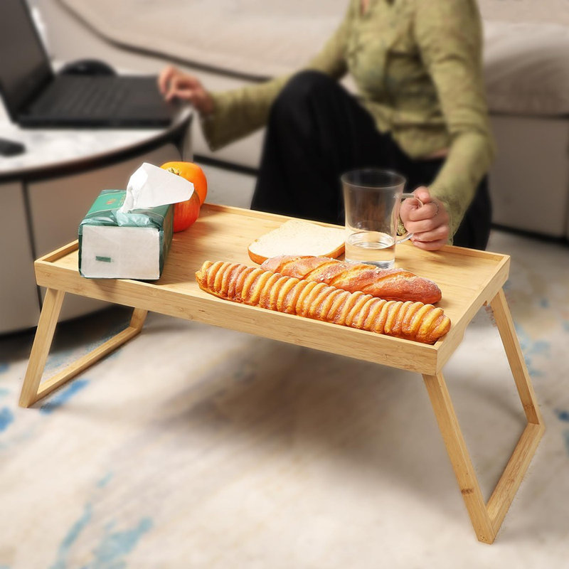 Bamboo Tray Table With Foldable Legs For Bed And Sofa, B...