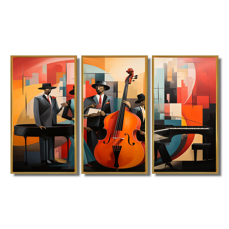 Nils - ensemble de reproductions d'art mural musicien, Cadre flottant doré, H 28 po x l 36 po x P 1 po