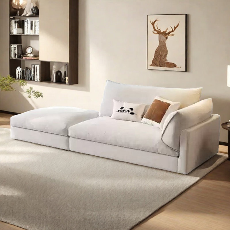 Canapé-lit en coton et lin avec repose-pieds, Orienté à droite, Beige