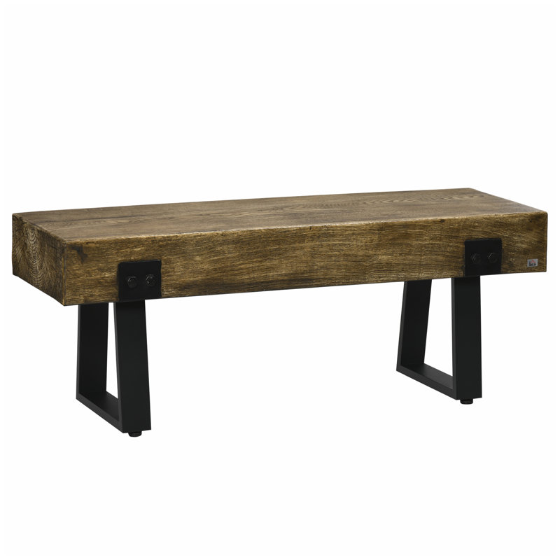 Banc de jardin avec pieds en métal, banc d'entrée en béton effet bois rustique