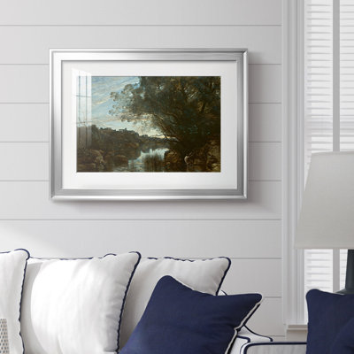 Twilight Landscape with a Figure-Jean-Baptiste-Camille Corot-Framed Print with Mat and glass-c. mid-19th Century
