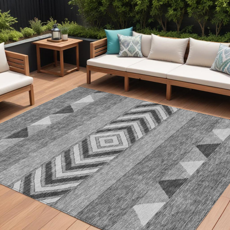 Tapis extérieur lavable gris anthracite et argenté 8 pi x 10 pi Southwestern