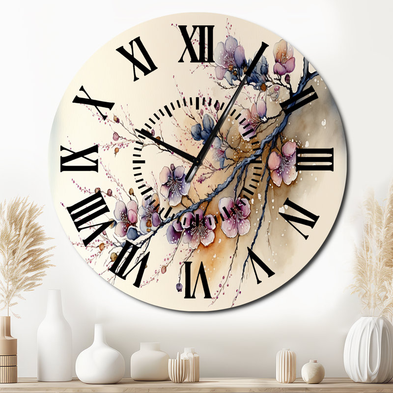 Horloge murale rose et prune cerisier en fleurs, Surdimensionné
