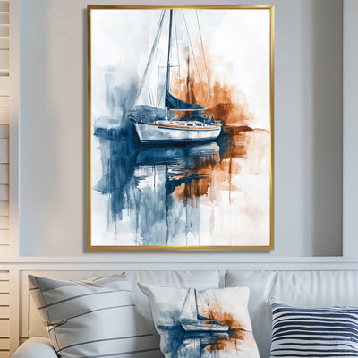 Reflet du port - Tableau encadré représentant un voilier