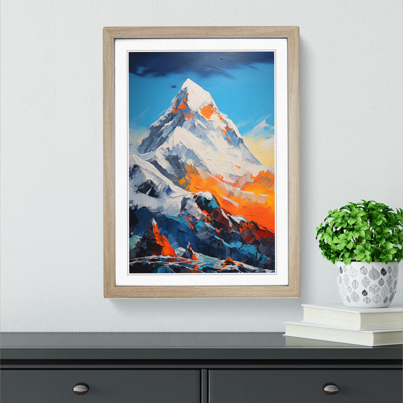 Mount Everest Action Painting - Single Picture Frame Print on Wood, Oak Framed, 34cm H x 25cm W x 2cm D
