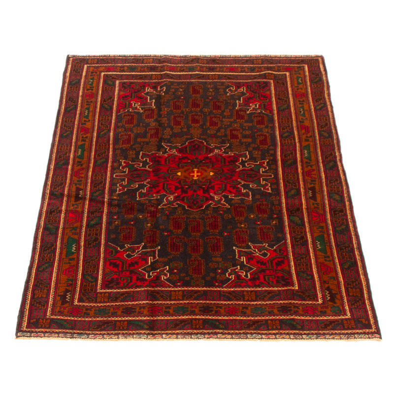 Tapis noir et rouge Teimani 3 pi 11 po x 6 pi 1 po