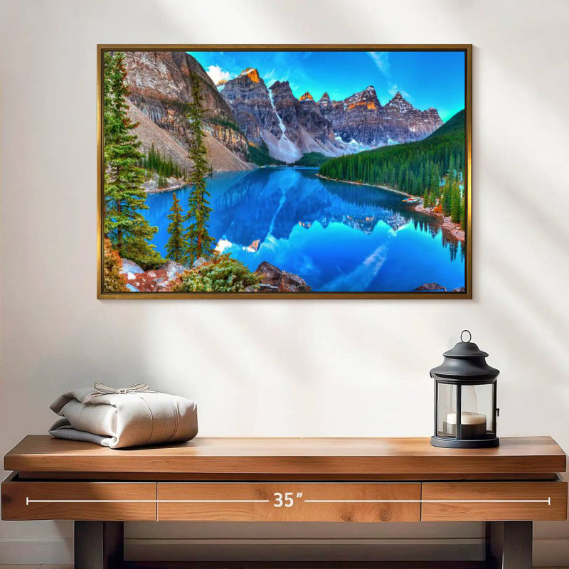 Photographie du lac Moraine au lever du jour, 25 po x 17 po, Cadre flottant doré