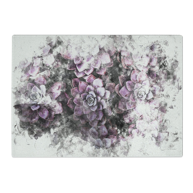 Tempered Glass Pretty Purple Succulent Plants Chopping Board, 20 cm x 28.5 cm