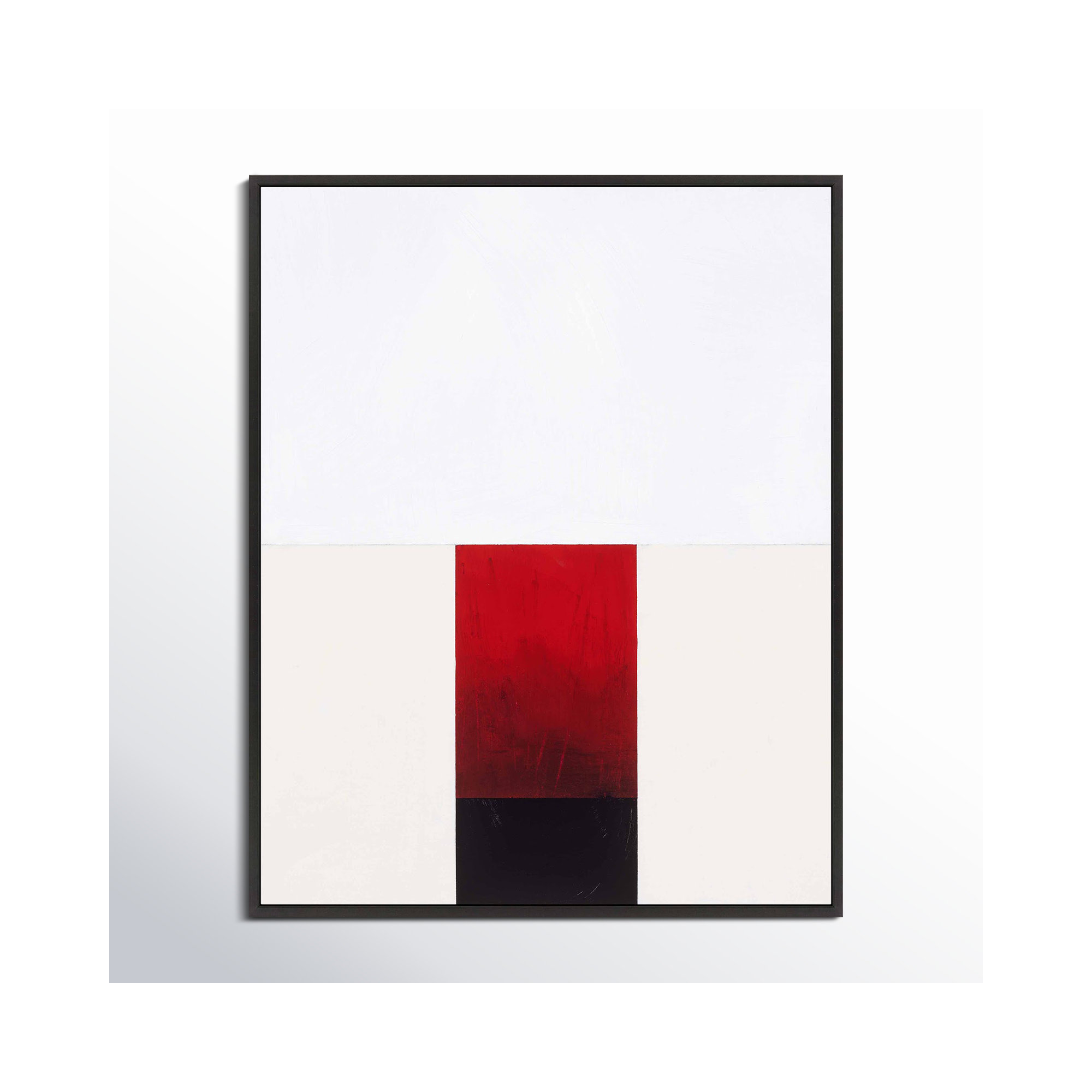 Tempo With Red 2 by Robert Kamnatnik, 20" H x 16" W x 1.38" D, Black Framed Canvas