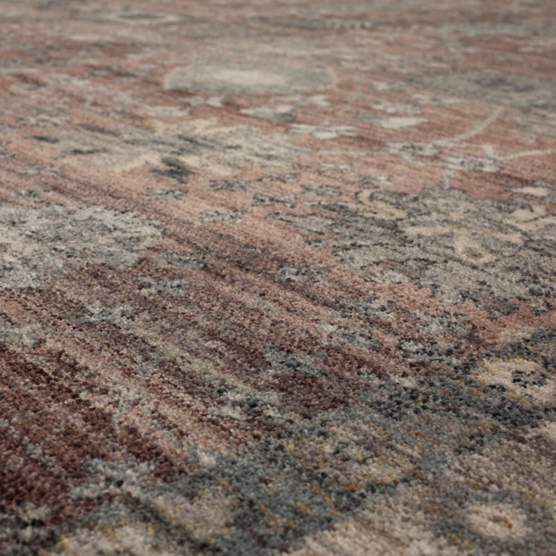 Rustic Red and Brown Floral Synthetic Runner Rug