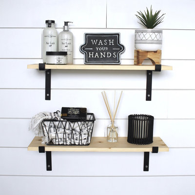 Handmade Decorative Wooden Wall Shelf, Black & Walnut, 23.6 x 6.3 x 5.5 Inches | 100% Spruce Wood & Metal Base, 22 Lbs Capacity | Modern Industrial Design, Perfect for Home Decor & Organization