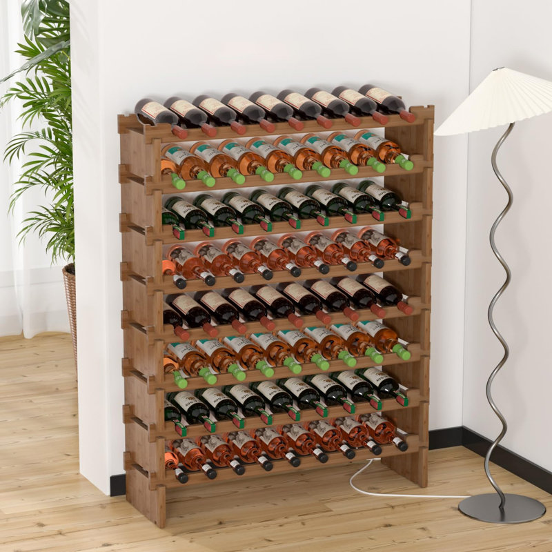 72 Bottle Wine Rack Stackable Bamboo Freestanding, Walnut