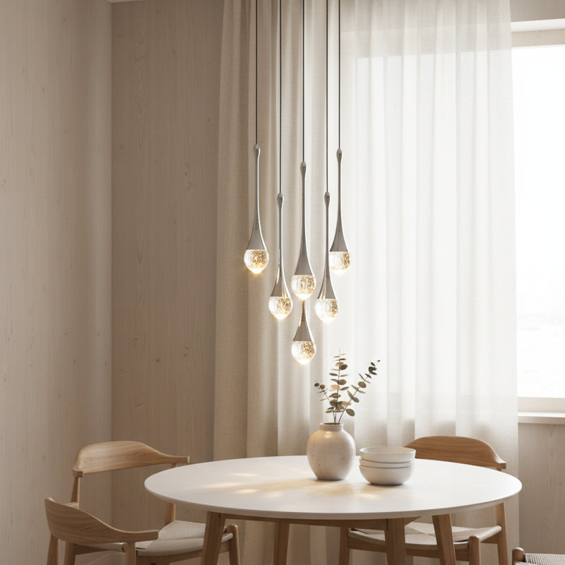Modern LED Teardrop Crystal Chandelier Switch Dimmable, 6 Lights, 93" H x 9.8" W x 9.8" D, Chrome