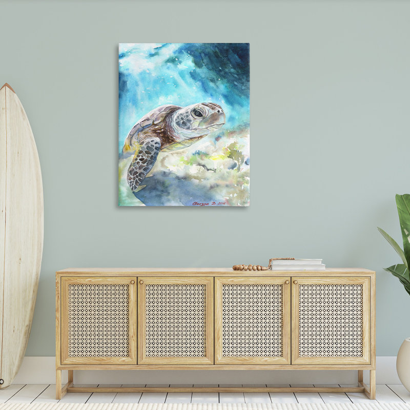 «Sea Turtle Ocean Animal Watercolor Painting», impression sur toile, H 48 po x l 36 po