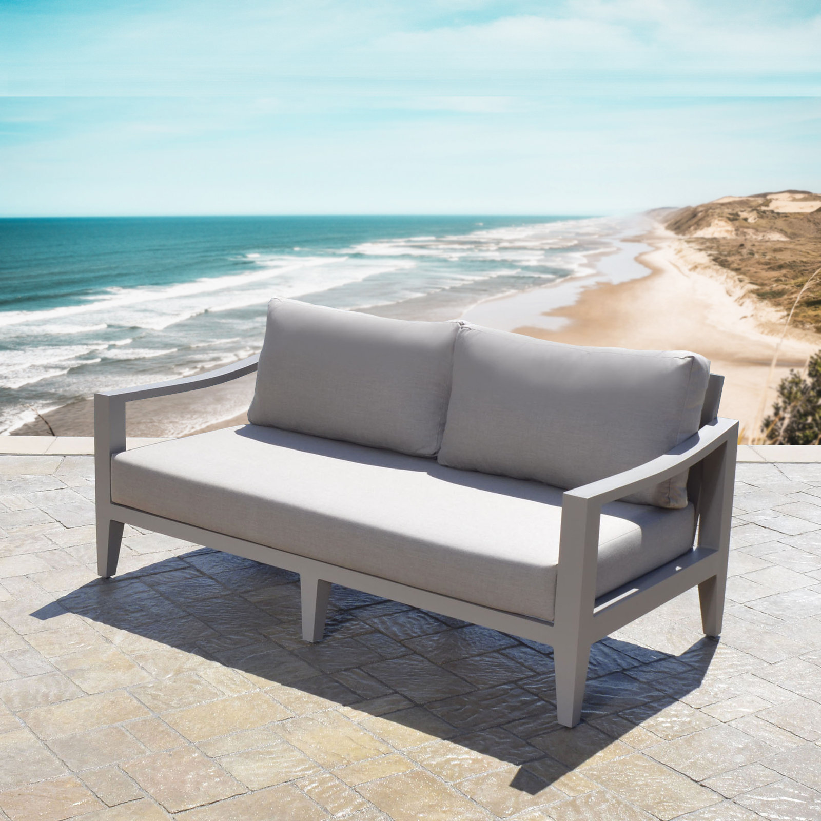 Solstice 36" Sunbrella® Patio Sofa, Gray Frame/Beige Cushion