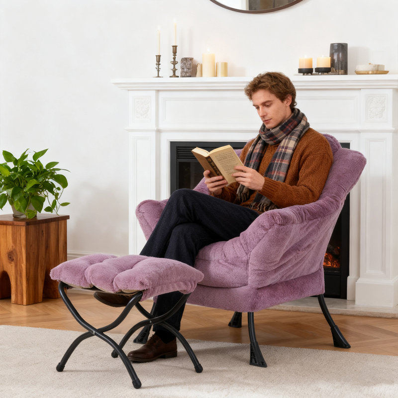 Fauteuil paresseux et rembourré Abramson, Peluche mauve, Non
