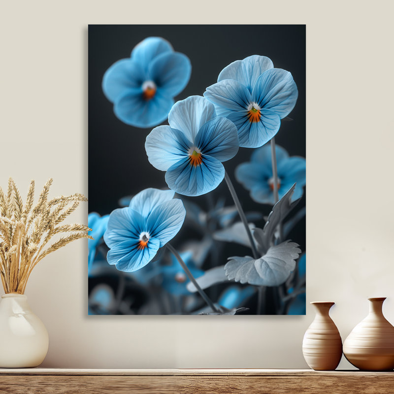 Pensées murales bleues en verre bleu III - Pensées Wall Art Living Room, Sans cadre, H 30 po x l 40 po