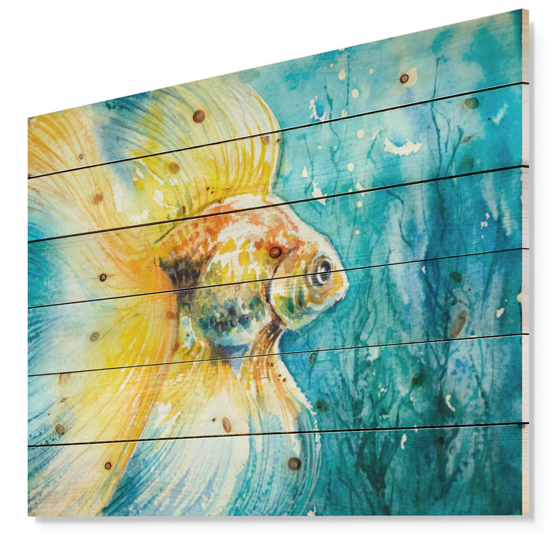 « un poisson rouge », impression, H 15 po x l 20 po x P 1 po, Bois