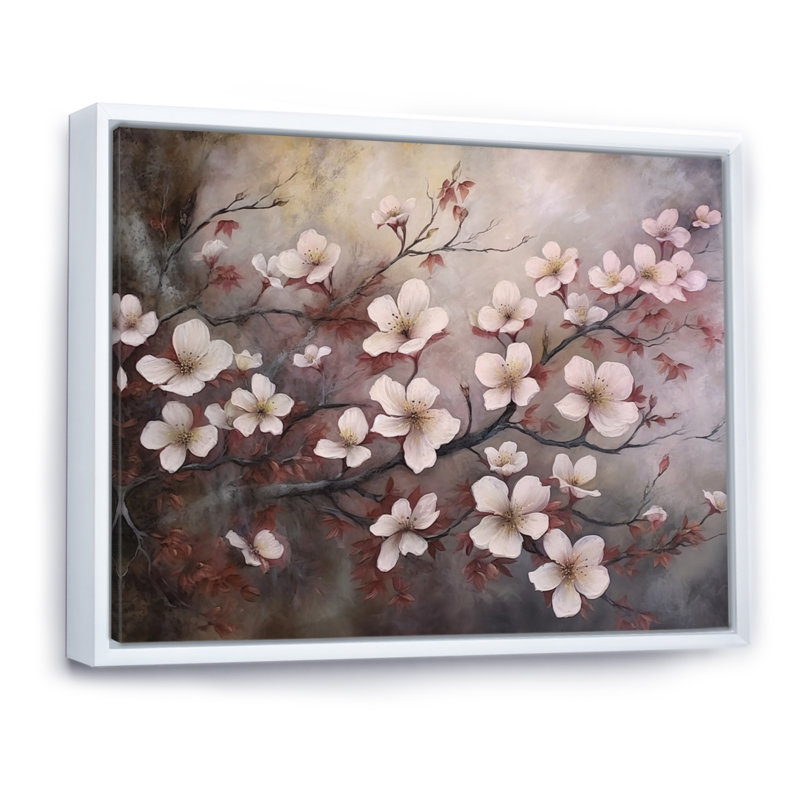 Rose et gris Dogwood Elegance I - reproduction sur toile, Cadre flottant blanc, H 24 po x l 32 po x P 1 po