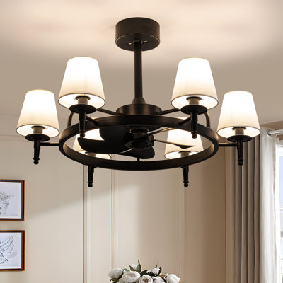 31.5" 6-Light Reversible Wagon Wheel Ceiling Fan with Light Kit & Remote