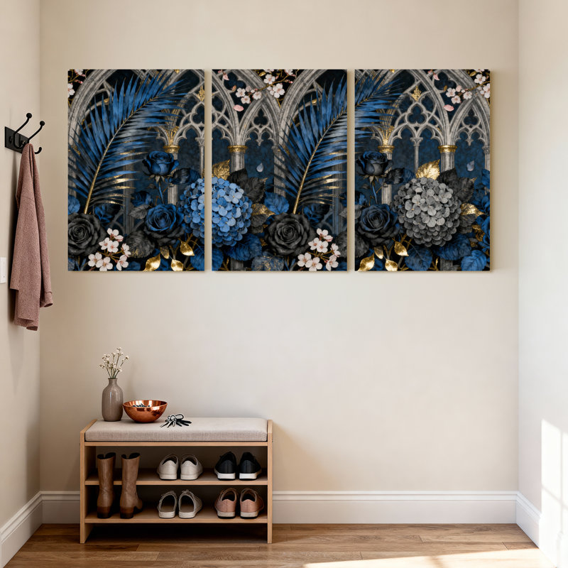 «Plants & Flowers Roses Leaves», ensemble de 3 impressions sur toile, H 18 po x l 12 po