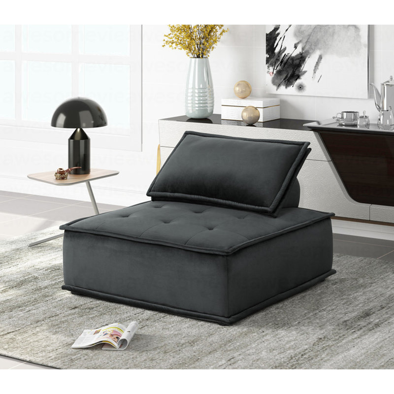 Canapé modulaire moderne en velours noir 3 pièces 3 pièces, Velours gris foncé, 29 po H × 80 po × 80 po P