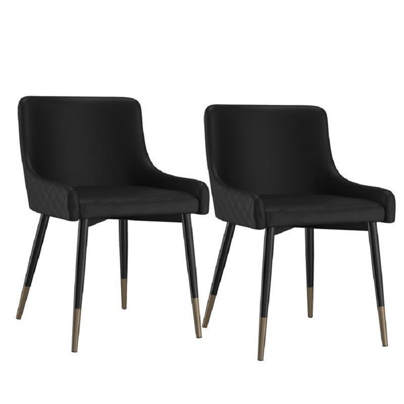 Set Of 2 Modern Faux Leather And Metal Side Chair, Black