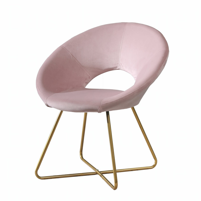 Pink Silky Velvet Upholstered Accent Chair with Gold Tone Finished Base, Pink