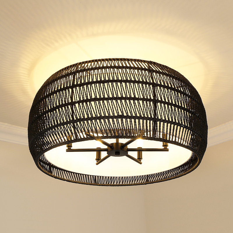Plafonnier semi-encastré 6 lumières 27,13 po Chapple, Rotin noir moderne