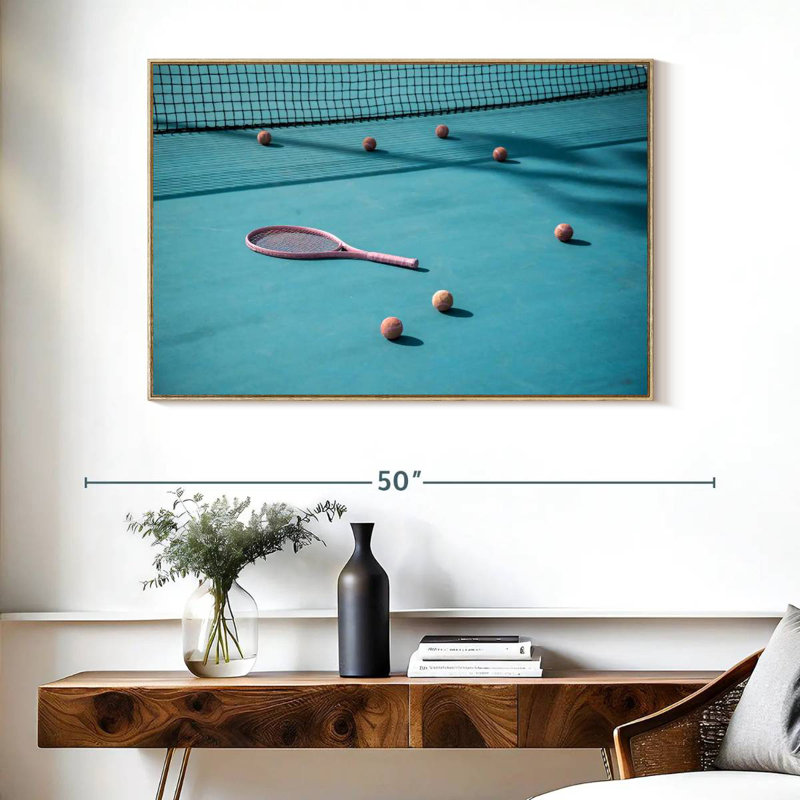 Tennis bleu, Cadre flottant en bois naturel, 40 po x 27 po