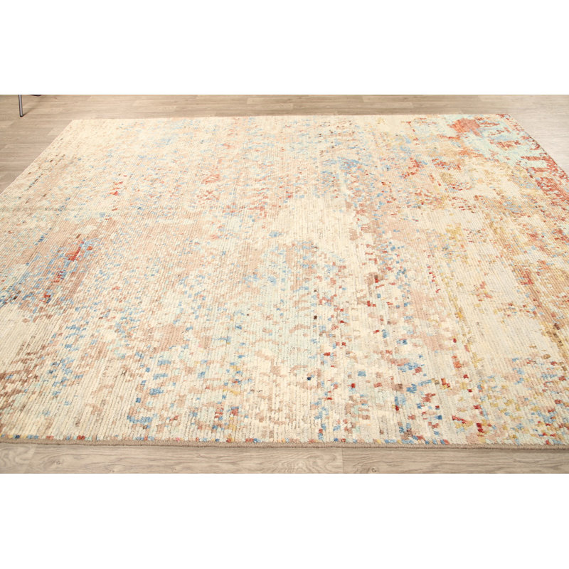 Tapis unique en laine noué à la main beige 9 pi x 11 pi 6 po New Age