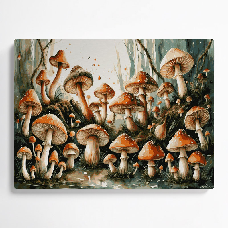 Art mural d'Halloween, champignons et champignons, H 24 po x l 36 po