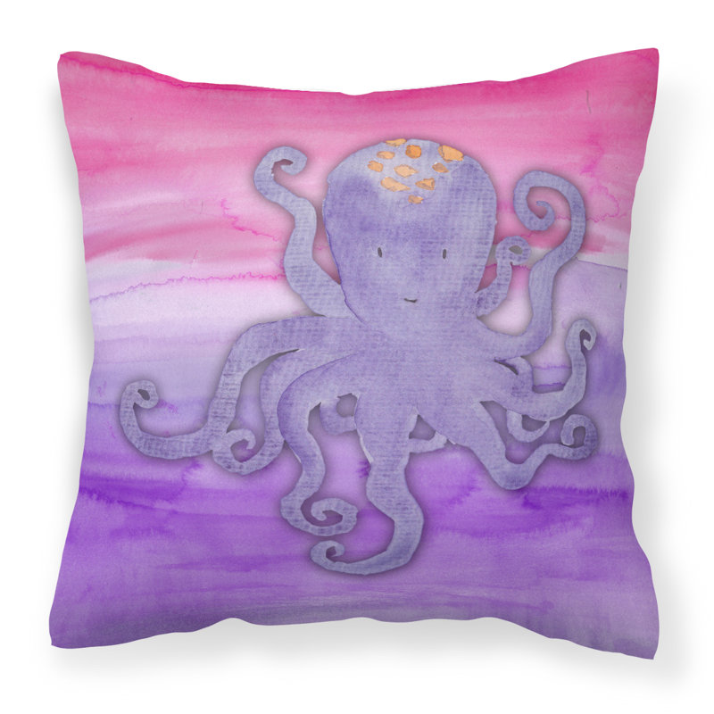 Coussin intérieur/extérieur en aquarelle octopus, 18 po x 18 po