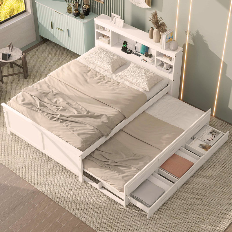 Idelson Auserine Platform Storage Bed, Full, Beige